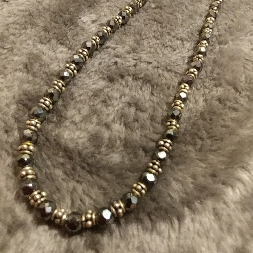 Hematite and silver beaded necklace